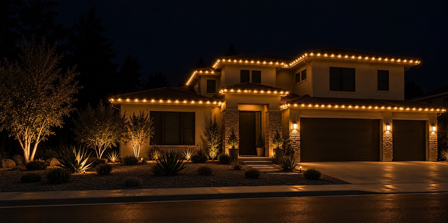 Christmas light company in Auburn, CA: grand tuscan tower wreath estate c9 warm white